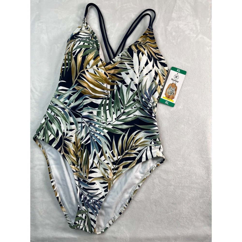 NWT HURLEY XL Womens Swim 1-Piece Tropical Green UPF 50+ - Picture 1 of 13